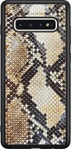 Samsung S10 hoesje glass - Snake / Slangenprint bruin | Samsung Galaxy S10 case | Hardcase backcover zwart