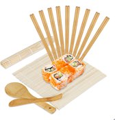 Relaxdays Sushi set bamboe - sushi matje - sushi eetstokjes - rijstlepel - sushiset hout