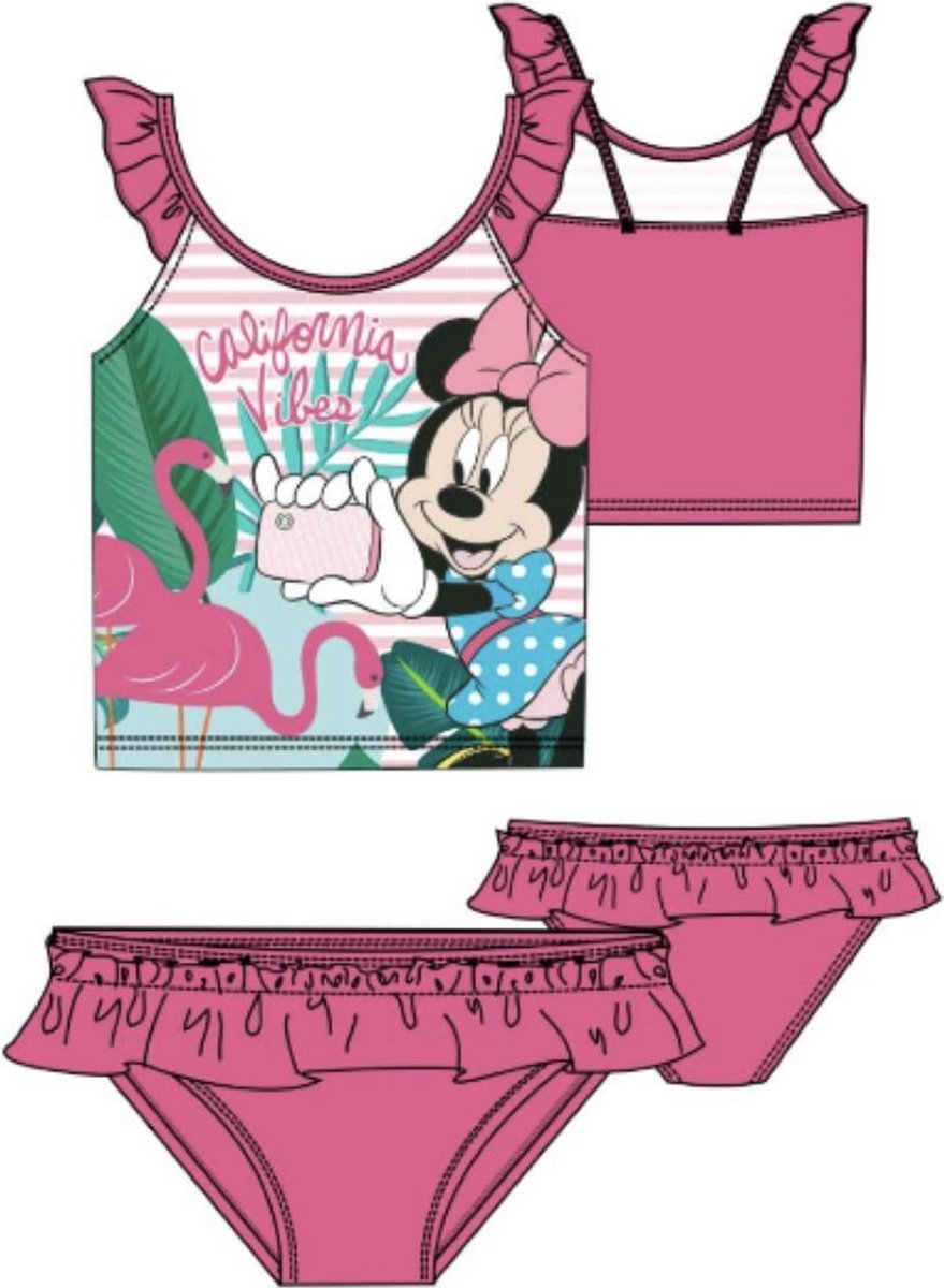 Minnie Mouse flamingo bikini - roos - maat 128 / 8 jaar