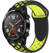 Siliconen Smartwatch bandje - Geschikt voor  Huawei Watch GT sport band - zwart/geel - 42mm - Horlogeband / Polsband / Armband