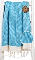 ZusenZomer Hamamdoek Diamond XL fairtrade -  Hamam handdoek saunadoek - zacht hoogwaardig katoen - 95 x 190 cm - blauw