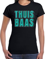 Thuis baas t-shirt zwart met blauwe/groene letters voor dames M