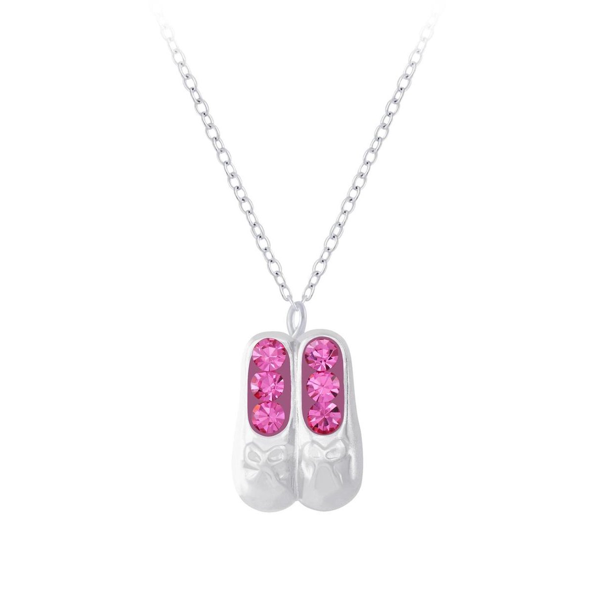 Joy|S - Zilveren ballet ballerina schoentjes hanger met ketting 36 cm + cm kristal roze