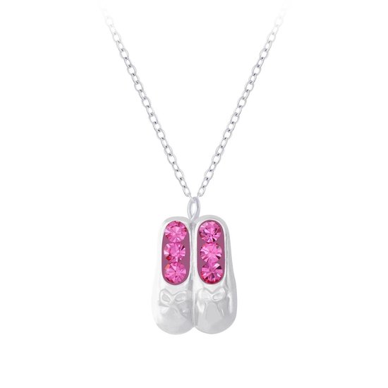 Joy|S - Zilveren ballet ballerina schoentjes hanger met ketting 36 cm +  cm kristal roze