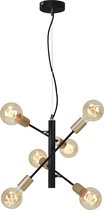 Briloner Leuchten BLACK STEEL Hanglamp eetkamer - 6 lichts - E27 - Metaal - Zwart-wit-goud