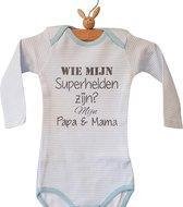 romper baby tekst blauw roze jongen meisje papa en mama streep