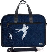 Laptoptas 17,3 inch / schoudertas blauw patroon en vogels - Sleevy - laptoptas - schooltas