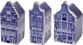 Grachtenpandjes - set van 3 - hoogte: 14,5 cm - grachtenhuisjes - Amsterdamse huisjes - Delfts blauw - Nederlandse souvenirs - Souvenir Holland - Hollandse cadeautjes - cadeau voor