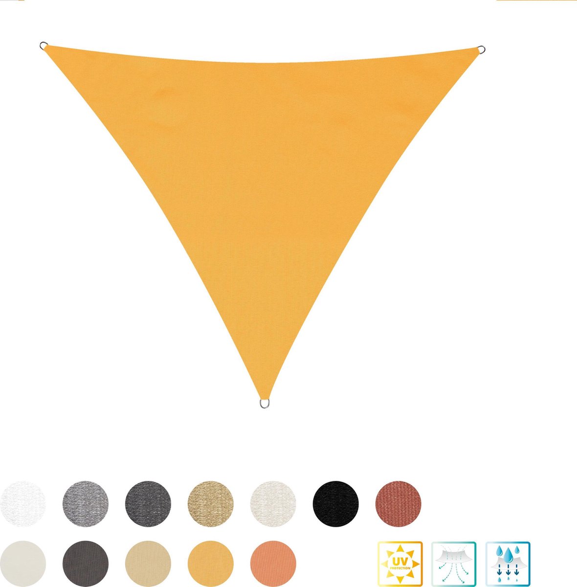 Driehoekige luifel van Lumaland incl. spandraden |polyester met dubbele pu-laag | Driehoek 3 x 3 x 3 m| 160 g/m² - geel