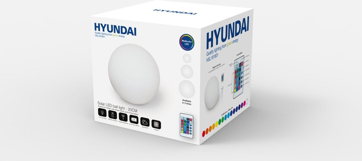 verschijnen Magistraat Glans Hyundai LED lichtbol met RGB op zonne-energie - 40 cm | bol.com