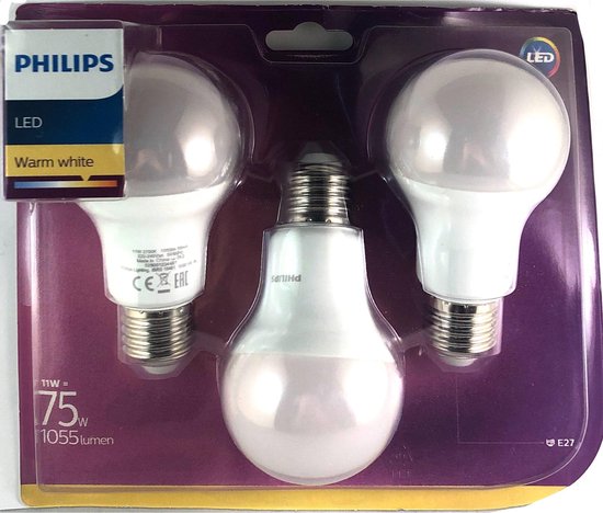 slaap In de naam Omzet Philips LED Lamp 11W (75w) E27 warm white (3 Stuks) | bol.com