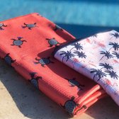 Become - Quick dry handdoek met flamingo's (wit/roze/blauw) - 160x80 cm