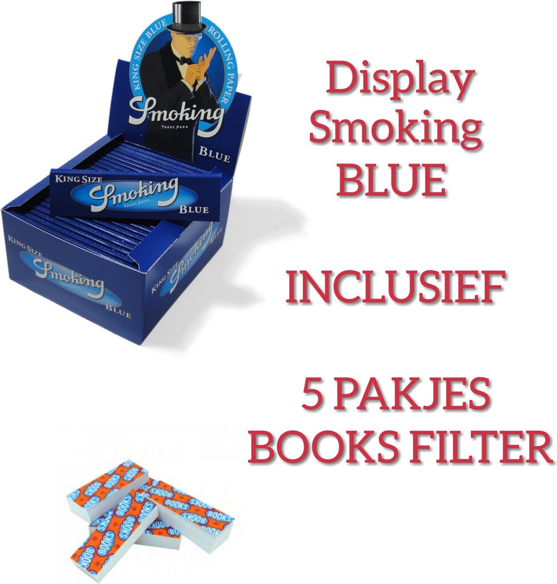 Smoking Blue Voordeelpakket - King Size Slim Vloeipapier (50 Pakken) - Originele Boeken Filtertips (5 Pakjes) - Smoking
