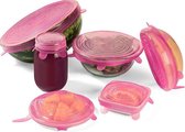 Siliconen Deksels - 6 stuks - Tot 30% uitrekbaar - roze - vershoud deksel - vershoudfolie - voedsel vers houden, pandeksel