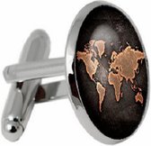 Manchetknopen Wereldkaart Wereldbol Wereld Kaart Map Aarde Planeet Zilerkleurig