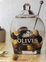 Pot d'olive - Glas - Olives - Pot - Pot de service - Délicatesse - Cuillère - Secret de Gourmet - 63 CL
