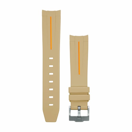 MoonSwatch horlogebandje - Crème Beige Oranje Accent - Rubber Watch strap for Omega X Swatch Speedmaster MoonSwatch
