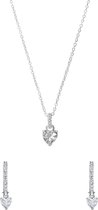 Lucardi Dames Zilveren sieradenset ketting en oorringen hart zirkonia - Cadeau Set - 925 Zilver - Zilverkleurig