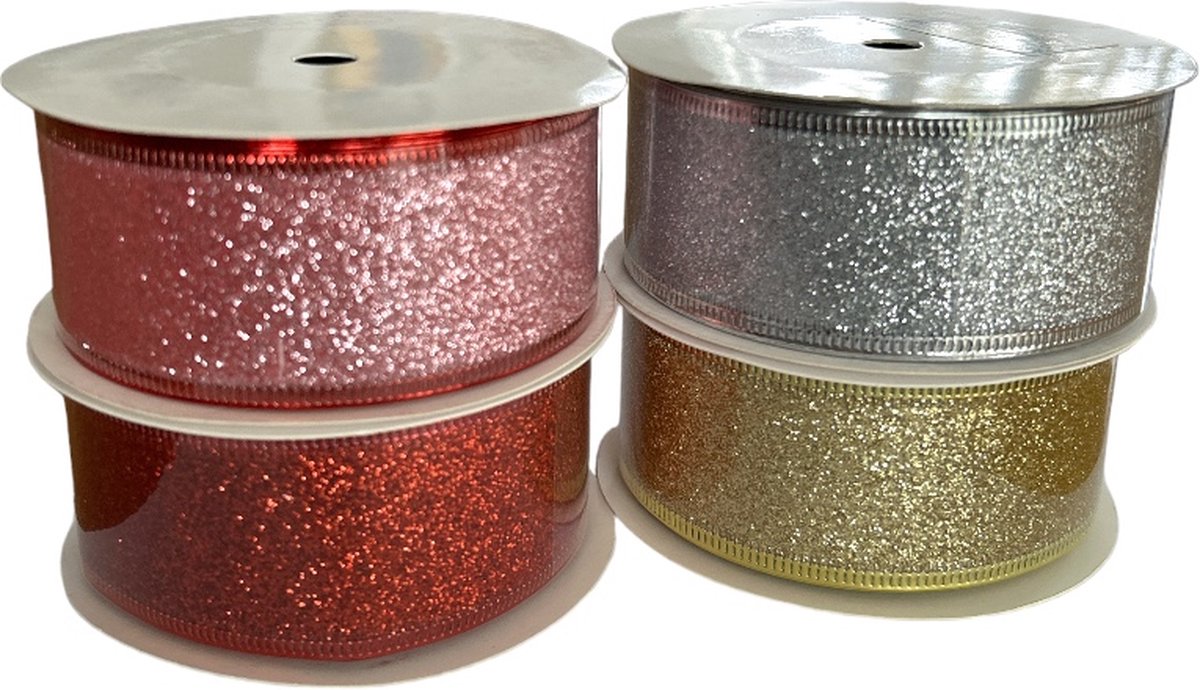 finemark FUCHSIA Decoratielint glitter 20 m x 15 mm roze stoffen lint transparant glanzend organza met draadranden elegant Kerstmis advent verjaardag