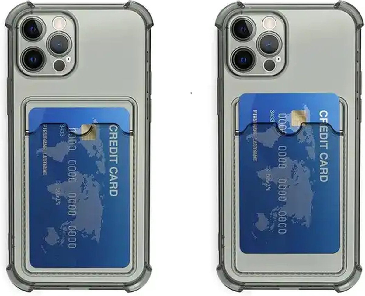 Rico Vitello Siliconen anti shock back cover Geschikt voor Apple iPhone 14 pro Grijs met kaarthouder/ telefoonhoesje met vakje voor pasje.