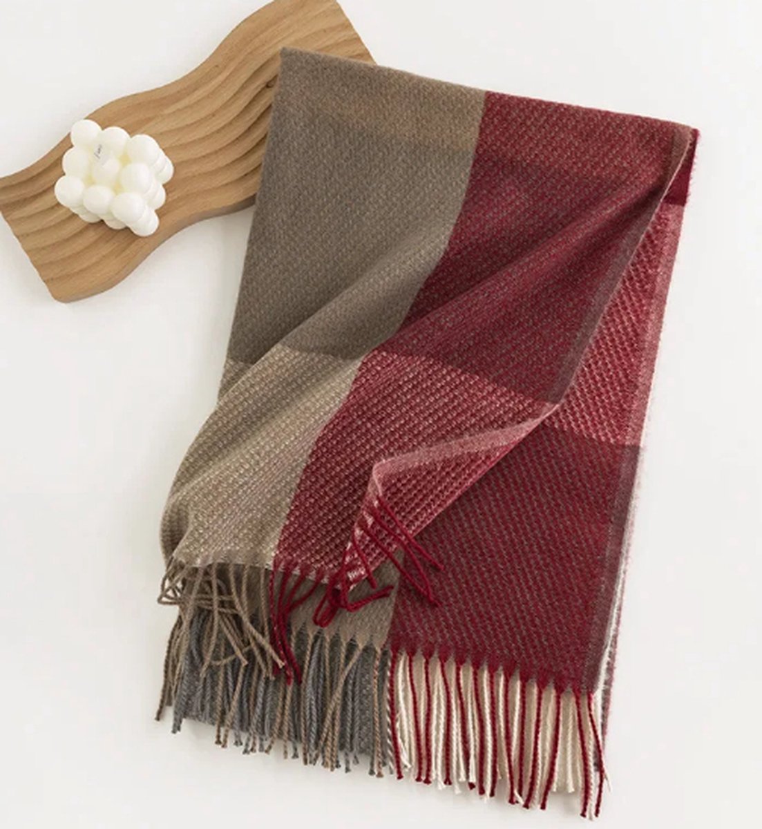 Sjaal rood/Taupe / super zacht / 206 cm lang en 65 cm breed / verkrijgbaar in 10 verschillende kleuren