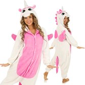 KIMU Onesie Wit Roze Pegasus Pakje - Maat 116-122 - Eenhoornpak Kostuum Eenhoorn Unicorn Pak - Peuter Huispak Jumpsuit Pyjama Fleece Meisje Festival