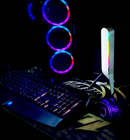 RGB Headset Stand via USB C - RGB LED Koptelefoon Houder met RGB LED lichten en USB HUB - Lc-Power