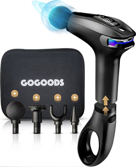 GoGoods® Massage Gun Draadloos Zwart met 8 Standen en 4