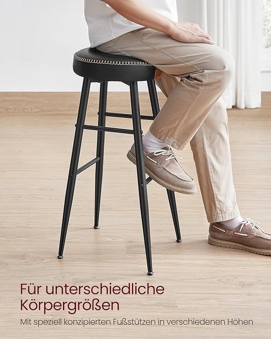 VASAGLE Barhocker, 2er Set, Barstühle, Küchenstühle mit Metallgestell, Sitzhöhe 62,5 cm, einfache Montage, Industrie-Design, vintagebraun-schwarz LBC076B01