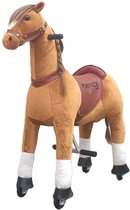 PonyRide Rijdend Speelgoed Paard - Hobbelpaard - 85x33x105 cm - 4-10 Jaar - Inclusief Inline Skate Wieltjes en leder zitje - Bruin
