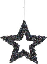 House of Seasons Kersthanger - 25 centimeter - ornament - ster - kerstster - zwart - glitter - xmas - kerstboomversiering