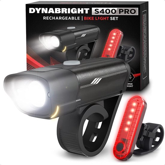 DynaBright Fietsverlichting - USB Oplaadbaar - 5 Licht Standen - Led - Voorlicht & Achterlicht - Fietslicht - Waterdicht