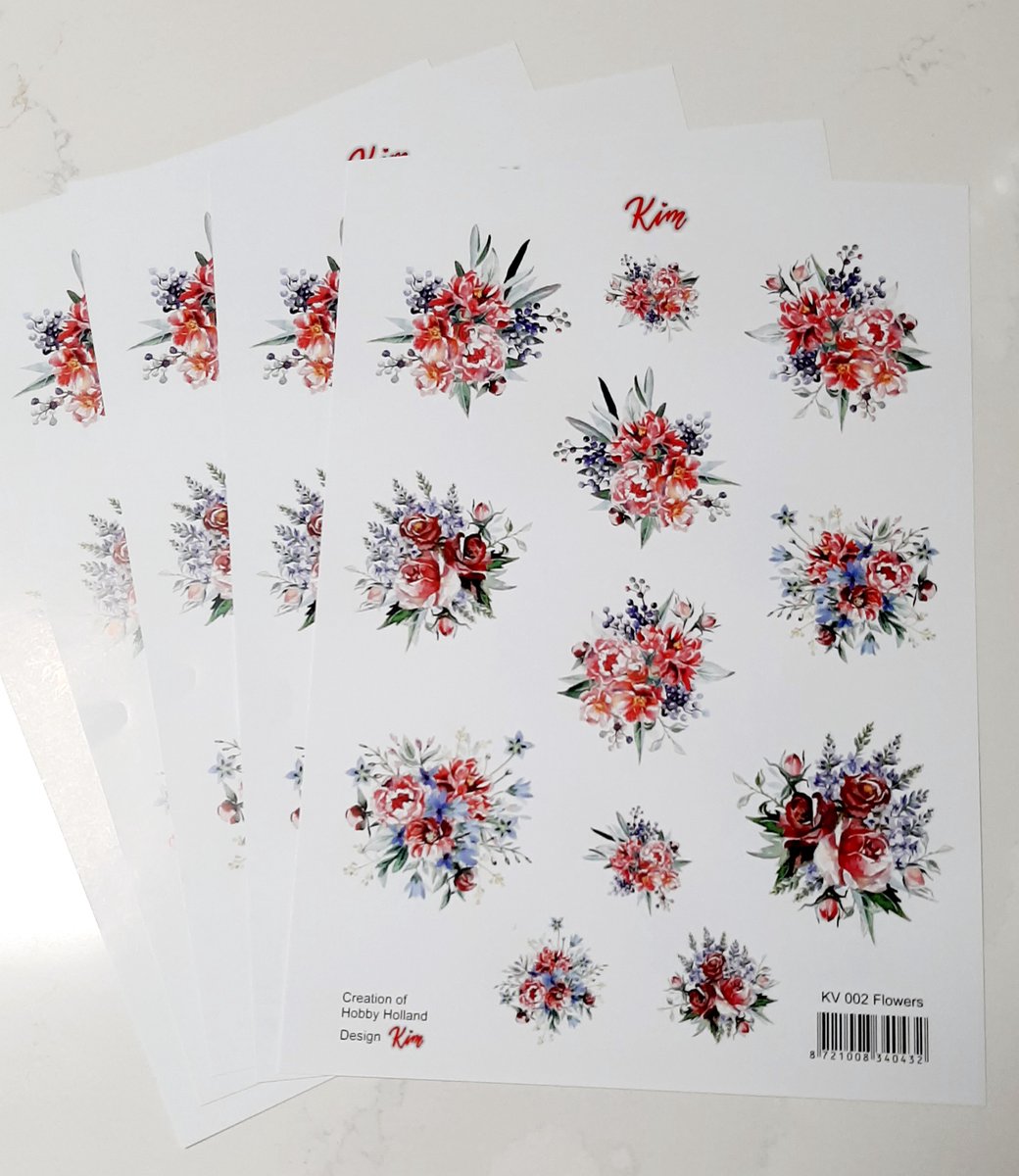 Hobby Holland - 5x 3d Knipvel a4 - design Kims - KV002 Flowers - bloemen - bloem - 5 knipvellen