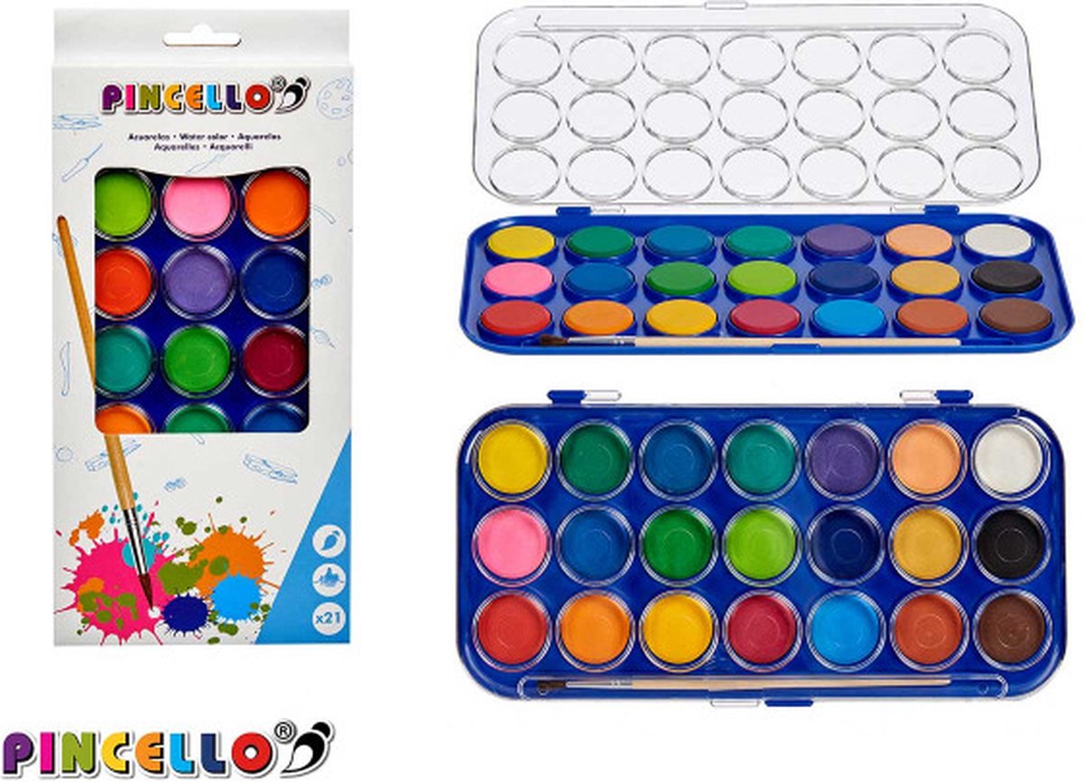 Pincello Waterverf Set Junior 21 Kleuren 2-delig
