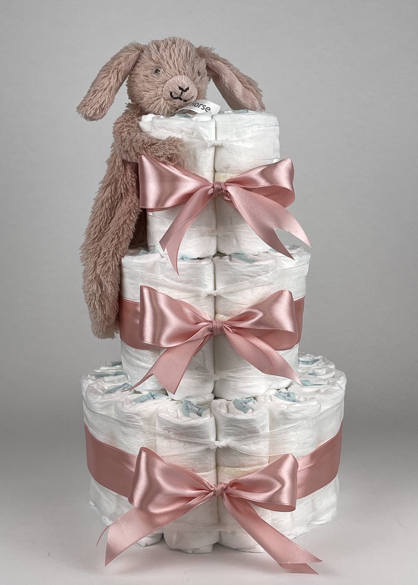 Goedkoopste Chouette-Chouette | Luiertaart Meisje | Kraamcadeau | Geboorte Meisje | Babyshower | Tuttle Konijn Rosi donker Poeder Roze