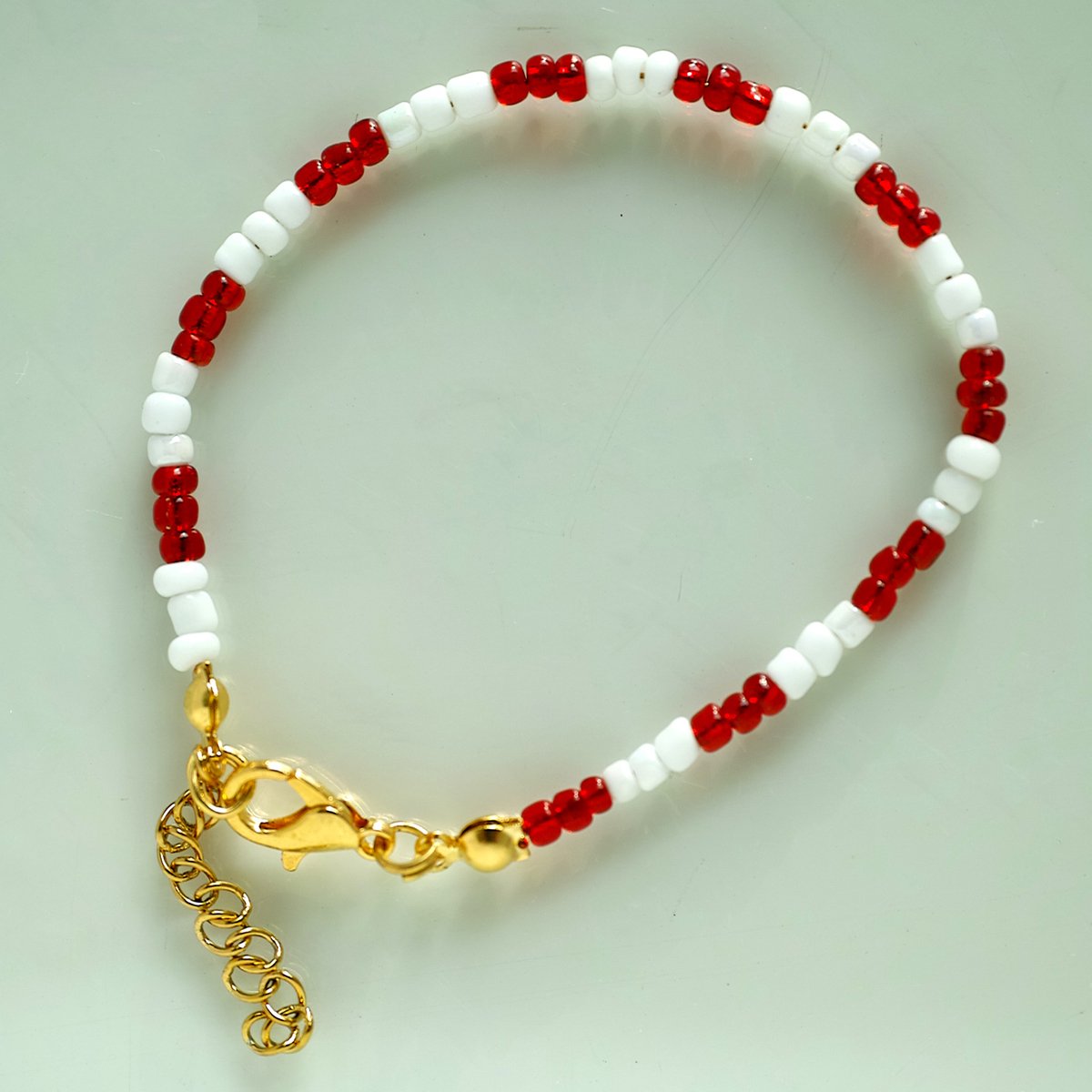 Rocaille armband - Rood/Wit/Goud