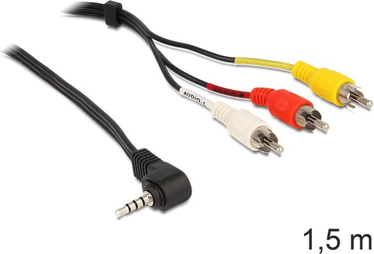 Kabel stereo -aansluiting 3,5 mm 4 pin mannelijk schuin> 3 x rca mannelijk 1,5 m