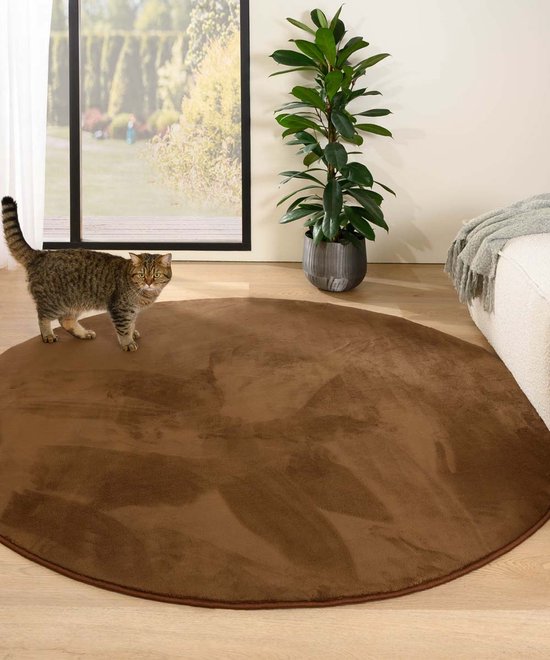 Rond zacht vloerkleed - Plush bruin 120 cm rond