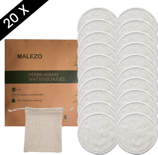 Foto: 20 herbruikbare wattenschijfjes wasbare wattenschijfjes make up remover pads gezichtsreiniger met waszakje