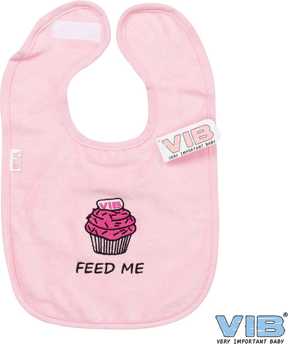 Goedkoopste VIB® - Slabbetje Luxe velours - Feed me roze (Cupcake) - Babykleertjes - Slabbetjes - zwangerschap aankondiging - baby aankondiging