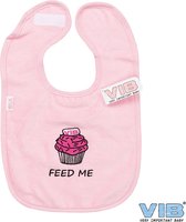 VIB® - Slabbetje Luxe velours - Feed me roze (Cupcake) - Babykleertjes - Baby cadeau