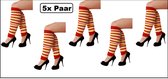5x Paar beenwarmers rood/wit/geel smalle strepen - Thema feest carnaval party evenement festival