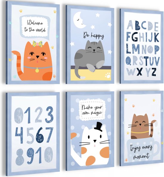 Cat ABC - 60 x 60 cm - Meteen ophangen - muurdecoratie - wanddecoratie - muurdecoratie woonkamer - wanddecoratie woonkamer - muurdecoratie canvas - canvas schilderijen woonkamer - canvas schilderijen slaapkamer - muurdecoratie