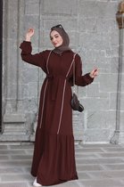 Nur Boutique Abaya Sara - bruin/wit - maat 42-44 (maat 2) - Islamitische kleding - Bedekte kleding - Gebedskleding - Moslima - Crepe