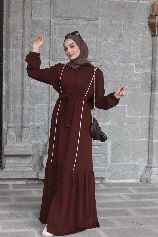 Nur Boutique Abaya Sara - bruin/wit - maat 42-44 (maat 2) - Islamitische  kleding -... | bol