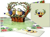 Popcards popupkaarten - 2 schattige Bluebird Vogels in nest: Verliefd Verloofd Valentijn Getrouwd Jubileum Verhuisd Samen Wonen pop-up kaart 3D wenskaart