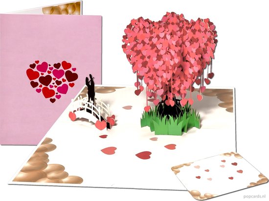 Popcards popupkaarten - Romantische Boom vol hartjes - Liefde Valentijn Verloving Trouwen Verliefd Valentijnskaart Liefdeskaart pop-up kaart 3D wenskaart