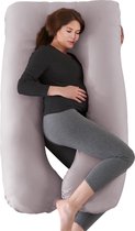 Zwangerschapskussen XXL- Steun - Ultiem Comfort Zwangerschapskussen van 100% Katoen - U-vorm voor Zijslapers - Wasbare Hoes - (Lichtgrijs)