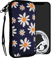 kwmobile hoesje voor smartphones XL - 6,7/6,8" - hoes van Neopreen - Madeliefjes design - blauw / wit / geel - binnenmaat 17,2 x 8,4 cm