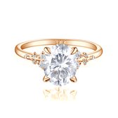 Ovaline - 14k Roségouden Ovaal Moissanite Ring met Minimalistische Zijstenen - 2.1 karaat